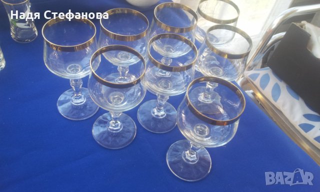 8 брл Кристани чаши със златен кант, столче канцентрат 8 бр, снимка 1