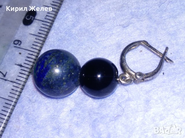 СКЪПОЦЕННА СРЕБЪРНА ВИНТИДЖ АРТ ОБЕЦА СРЕБРО 925 АНГЛИЯ с ШЛИФОВАН ЛАЗУРИТ и ЧЕРЕН ОНИКС 37681, снимка 11 - Обеци - 40770789