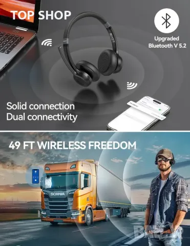 Bluetooth слушалка TECKNET Безжична слушалка с шумопотискане на микрофона, 50 часа, снимка 6 - Bluetooth слушалки - 49731067