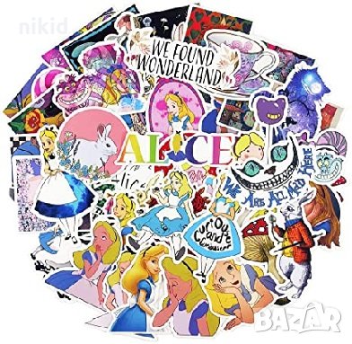50 бр Алиса в страната на чудесата големи самозалепващи лепенки стикери украса картонена торта ръчна, снимка 2 - Други - 35614081