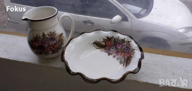 Кана с леген - гръцки порцелан маркирани, снимка 2 - Антикварни и старинни предмети - 53336997