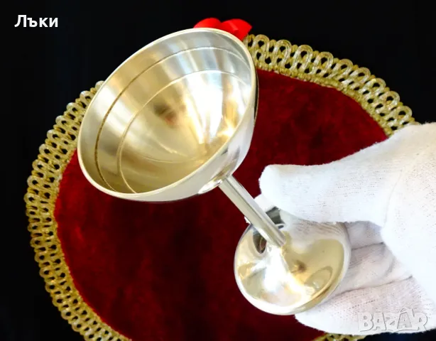 Старинна посребрена чаша на столче,бронз. , снимка 5 - Антикварни и старинни предмети - 48295639