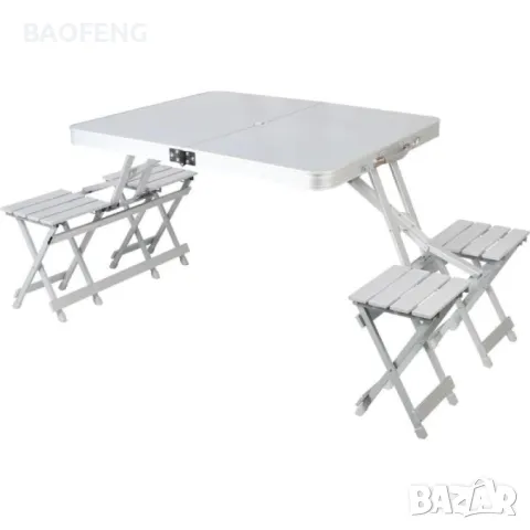 Нови от ВНОСИТЕЛ Алуминиева сгъваема маса с 4 стола за пикник ,85x67x67 см тип куфар., снимка 11 - Къмпинг мебели - 50098475