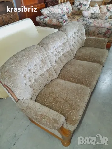 Диван-3ка-Дърво и Плюш -внос от Германия! , снимка 2 - Дивани и мека мебел - 47847452