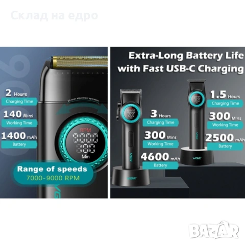 VGR Combo 4 в 1 Barber ПРОФЕСИОНАЛНА машинка за постригване комплект, снимка 6 - Машинки за подстригване - 53520965