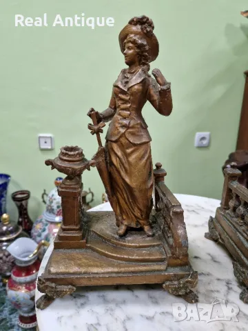 Чифт стари прекрасни антикварни френски бронзови фигури статуетки , снимка 7 - Антикварни и старинни предмети - 49704891