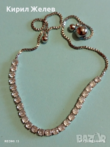 Кристална сребърна тенис гривна тип боло с кристали 30475, снимка 7 - Гривни - 52863207