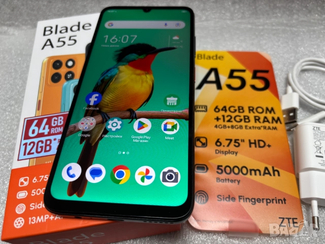 Като нов! Смартфон ZTE Blade A55 128GB/4+8GB 6.75 инча-черен, снимка 2 - ZTE - 52664087