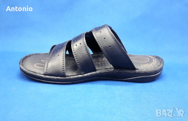 Мъжки чехли 1273 черни естествена кожа, снимка 3 - Мъжки чехли - 37083393