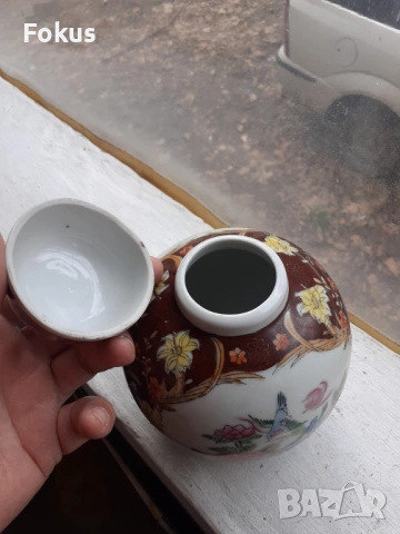 Сатцума Satsuma стара ваза буркан с капак порцелан печат, снимка 6 - Антикварни и старинни предмети - 53340281