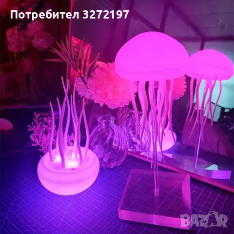 2024 Дизайнерска Акумулаторна LED Лампа Медуза RGB Градиент,Звуков Контрол и Сензор за Докосване,USB, снимка 9 - Настолни лампи - 47995276