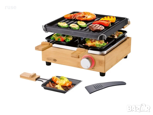 НОВ! Раклет грил, 4 души, Бамбук, 800 W, снимка 2 - Скари - 50595383