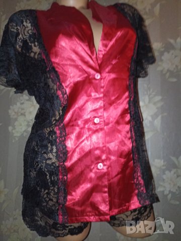 Dream girl L-Нова  с етикет пижама от червен сатен и дантела в черно , снимка 6 - Пижами - 38721451