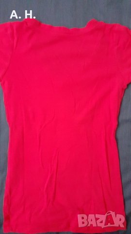 Дамска цикламена памучна тениска с остро деколте , снимка 2 - Тениски - 24976638