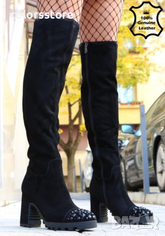Ботуши на ток - черен ЕСТЕСТВЕН велур - 359-8-JG1