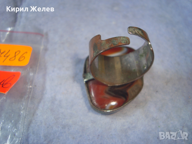 МЕСИНГОВ РЕГУЛИРУЕМ ПРЪСТЕН с ГОЛЯМ ПОЛИРАН АХАТ 17486, снимка 10 - Пръстени - 36422667