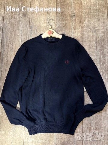 Мъжки нов елегантен пуловер с кръгло деколте Fred Perry от мериносова вълна, размер M , снимка 9 - Пуловери - 52540361