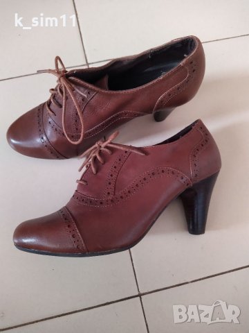 Clarks кафяви кожени обувки с ток UK 4, №37 , снимка 3 - Дамски обувки на ток - 38550684