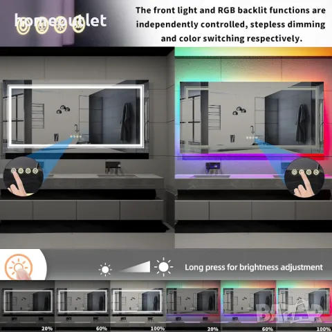 ПРОМОЦИЯ Стенно огледало с LED осветление и правоъгълна форма LUVODI KC-JJ1821-EU, снимка 6 - Огледала - 49674975