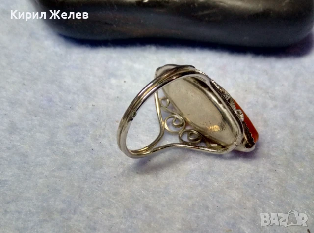 НИКЕЛИРАН РУСКИ КЕХЛИБАРЕН ПРЪСТЕН от БЛАГОРОДНА СТОМАНА ФИЛИГРАНЕН РЕТРО АРТ МОДЕЛ 50201, снимка 4 - Пръстени - 51279591