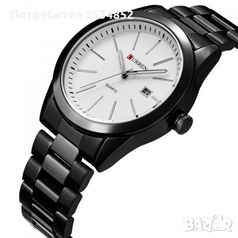 Мъжки класически часовник с дата, бял и черен, снимка 4 - Мъжки - 22554020