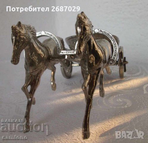 Колесница с коне фигура малка пластика свещник метал, снимка 1 - Декорация за дома - 28873528
