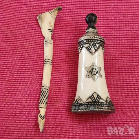 Стара еврейска мастилница от кост. , снимка 2 - Антикварни и старинни предмети - 52549706