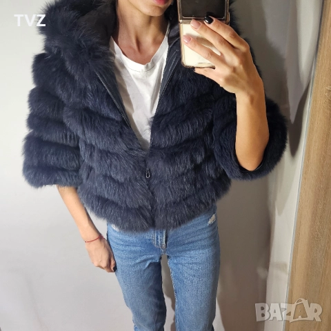 Палто от естествен косъм в тъмно син цвят, снимка 17 - Якета - 38721395