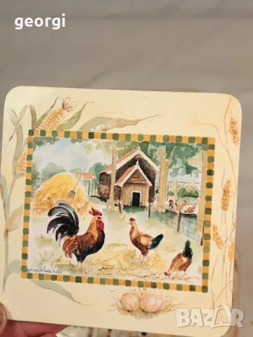 коркови подложки за чаши петел с кокошки 24/2, снимка 4 - Антикварни и старинни предмети - 49468213