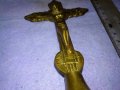 Старо КРАСИВО ОРНАМЕНТИРАНО ГОЛЯМО НАСТОЛНО МЕСИНГОВО РАЗПЯТИЕ КРЪСТ 42679, снимка 14