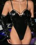 L Черно боди с ръкави от лак / винил/, снимка 1