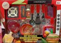 Детски кухненски комплект с прибори, тенджери, храна и котлон 12 части