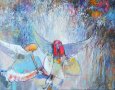 Картина маслени бои на платно "Феи на цветята", 65 х 110 см
