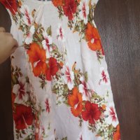Лятна хавайска рокля бяла с цветя и връзки M-L размер, снимка 3 - Рокли - 36880648