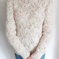 Ръчно плетена блуза, цвят екрю с ажурни мотиви, снимка 7 - Блузи с дълъг ръкав и пуловери - 26678961