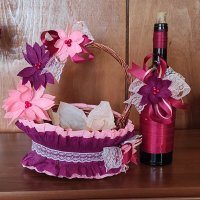 👌👌👌 Чудесен подарък за 8ми март -  декорирани кошничка и бутилка 👌👌👌за вино!, снимка 3 - Декорация за дома - 38983163