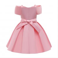 Детска розова официална рокля плътен сатен размер 6-7 г, снимка 2 - Детски рокли и поли - 38468462