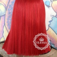 Lace Front LUXURY WIG Омбре Черно и Червено Перука Боб Стил Код 1085, снимка 10 - Аксесоари за коса - 26548202