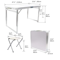 Комплект от 4 броя столове със сгъваема алуминиева маса 120 х 60 см. , снимка 2 - Маси - 44892030
