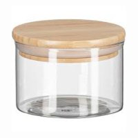 Стъклен буркан с бамбуков капак Кръгъл,10х10см , снимка 1 - Аксесоари за кухня - 43988992