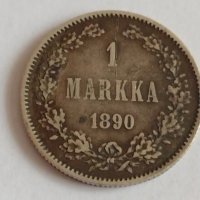 Рядка сребърна монета 1 MARKKA 1890 година Александър трети - 88241, снимка 1 - Нумизматика и бонистика - 32716965