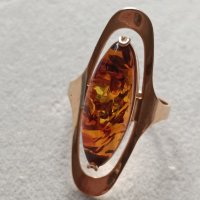Златен руски пръстен с естествен кехлибар , снимка 4 - Пръстени - 43240994