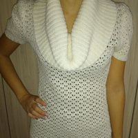 Бяла плетена блуза с яка, снимка 2 - Блузи с дълъг ръкав и пуловери - 27455875
