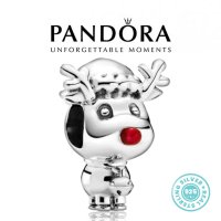 Талисман Коледни Пандора сребро проба 925 Pandora Little Reindeer. Колекция Amélie, снимка 1 - Гривни - 38685077