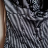 Сатенена елегантна къса дамска риза в черен цвят и на райе черно бяло , снимка 6 - Ризи - 39568480