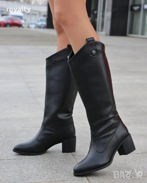 Ботуши на ток - черна кожа, снимка 1