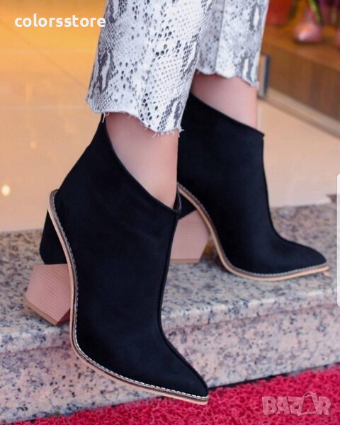 Боти на ток - черен велур - CB4, снимка 1