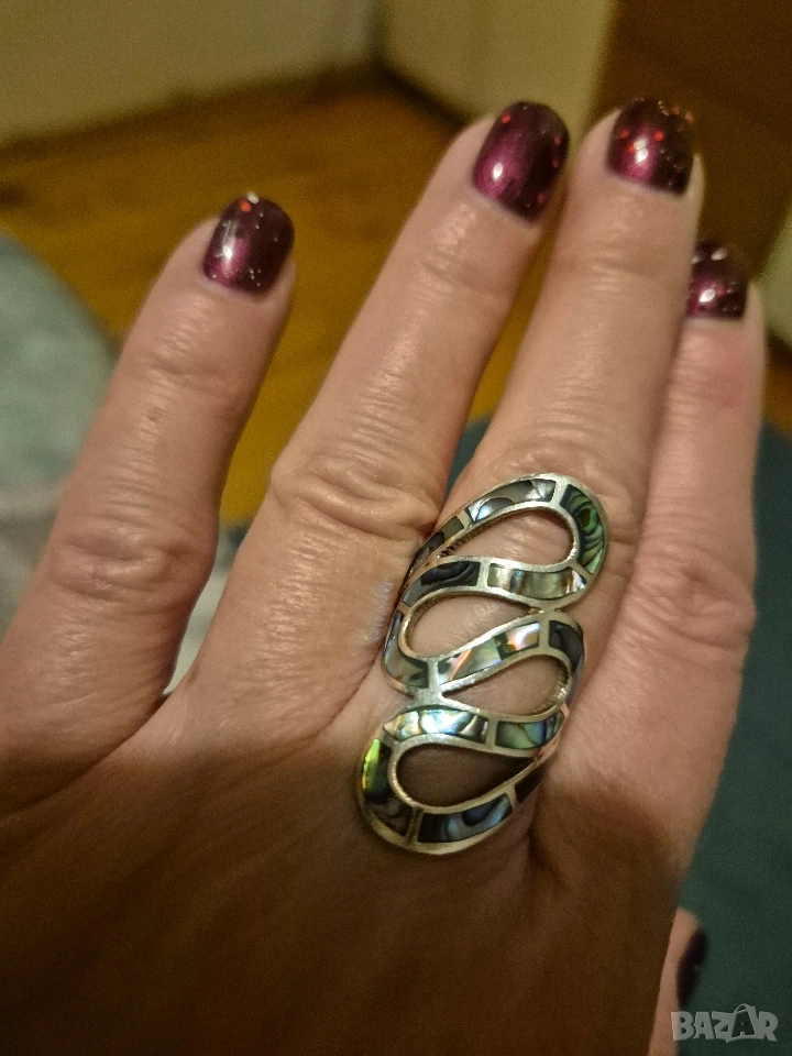 красив сребърен пръстен със седеф, снимка 1