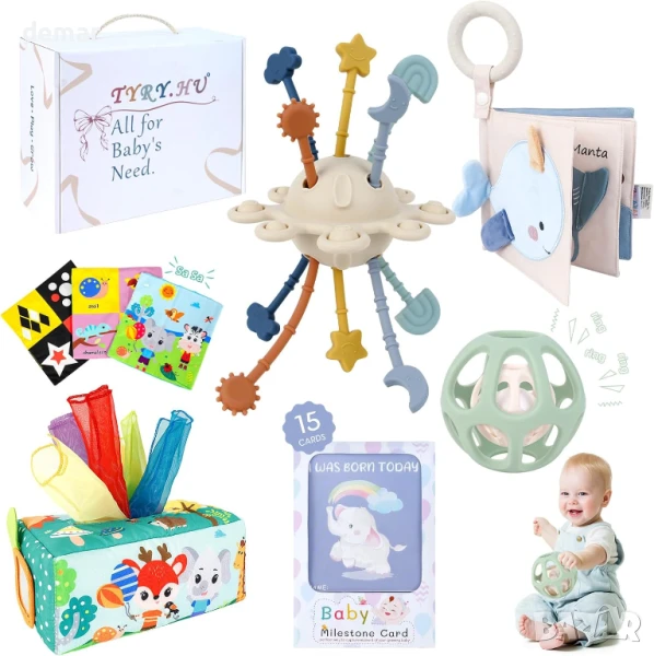 TYRY.HU Сензорни играчки за бебета, картички за важни етапи, 5 в 1, снимка 1