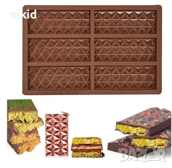 Дубайски шест плочи плочка триъгълници шоколад силиконов молд форма калъп цяла плочка шоколадов блок, снимка 1